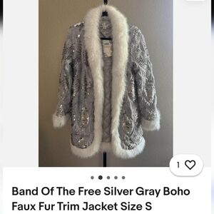 BAND OF THE FREE Boho Faux Fur Trim Jacket glitter Bling Sm NWT Christmas